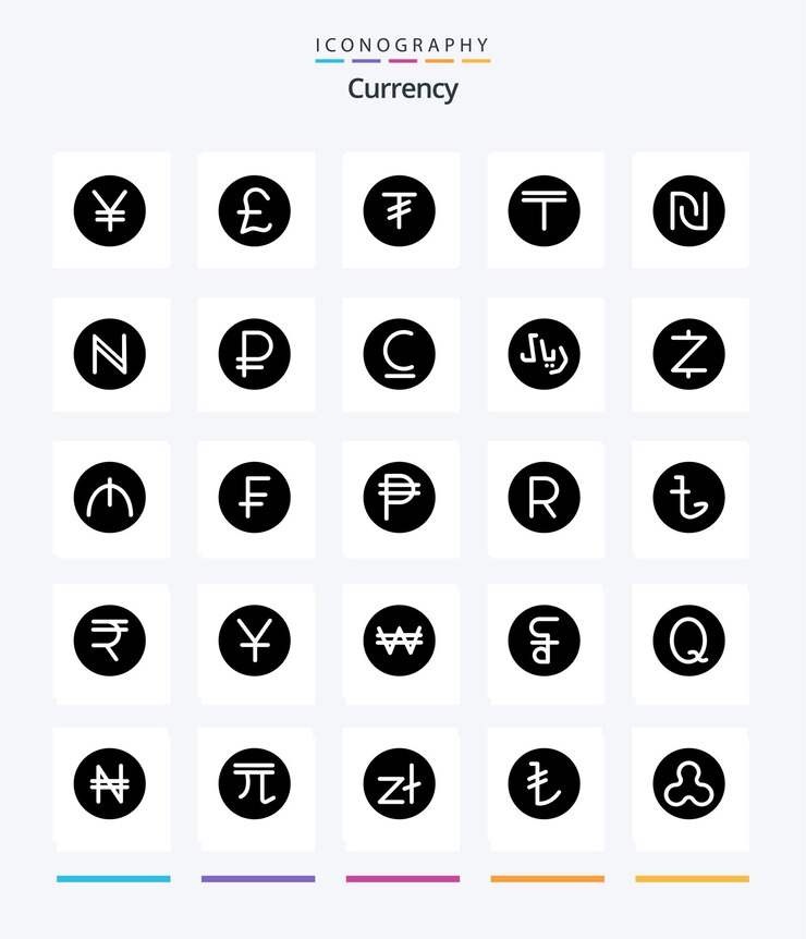 Vector Gratis creative currency 25 glyph solid black icon pack such as kazakhstan currency