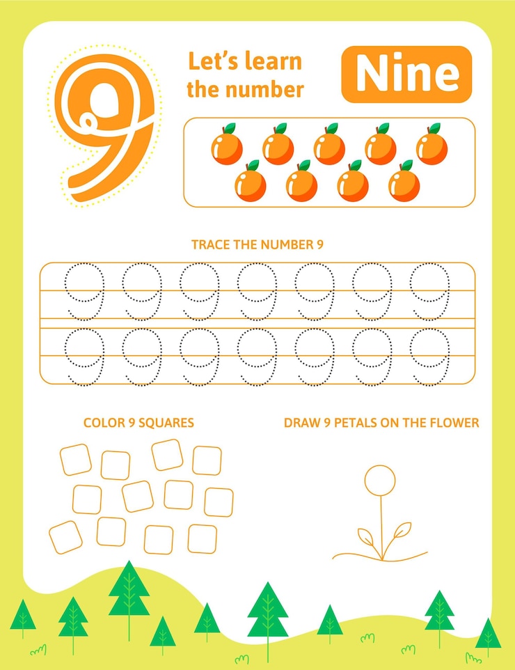Vector Gratis creative number nine worksheet