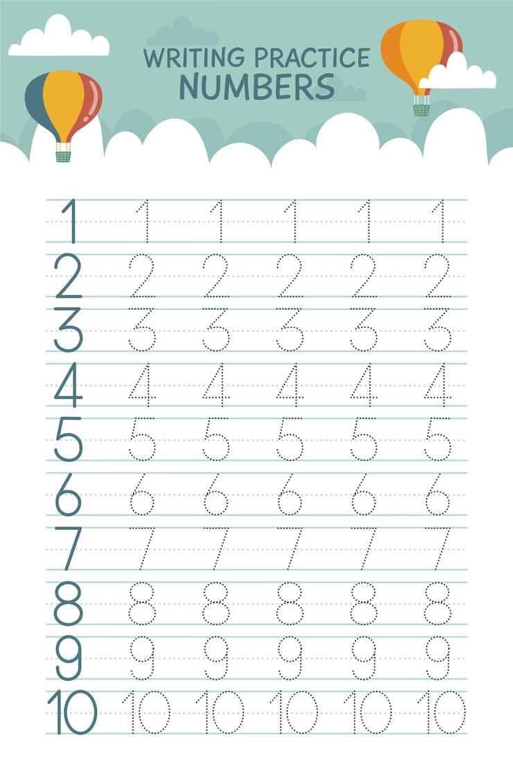 Vector Gratis creative numbers tracing template