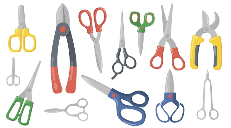 Vector Gratis creative scissors, shears and secateurs flat item set.