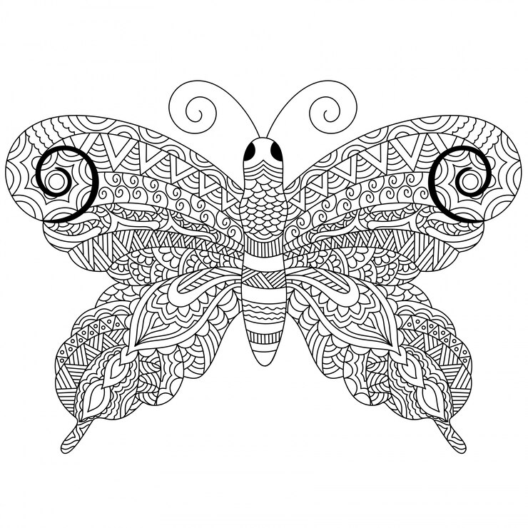 Vector Gratis  creative zentangle style butterfly with ethnic floral ornaments, black and white freehand sketch in doodle style. hand drawn vector illustration. 