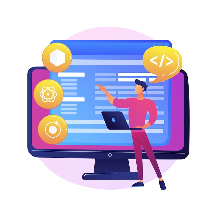 Vector Gratis cross-platform frameworks abstract concept  illustration. programming build tool, software development framework, cross-platform structure, application ui, coding process .