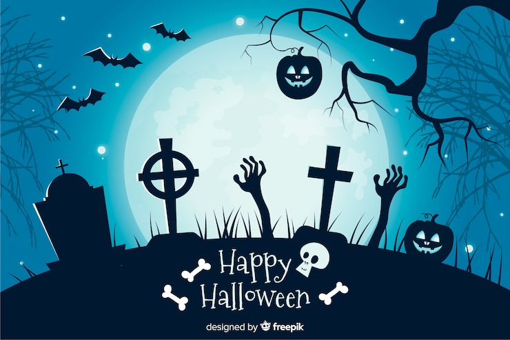 Vector Gratis crosses in a cemetery flat halloween background