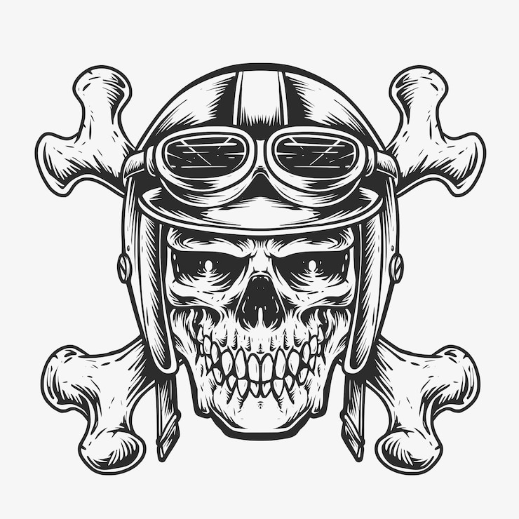 Vector Gratis crossing bone skull biker logo illustration