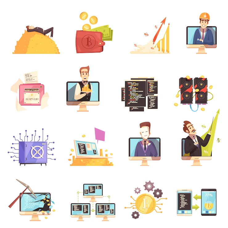 Vector Gratis cryptocurrency mining set