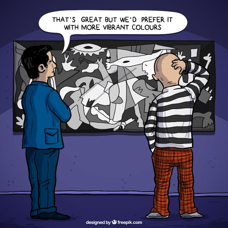 Vector Gratis customer criticizing guernica by picasso