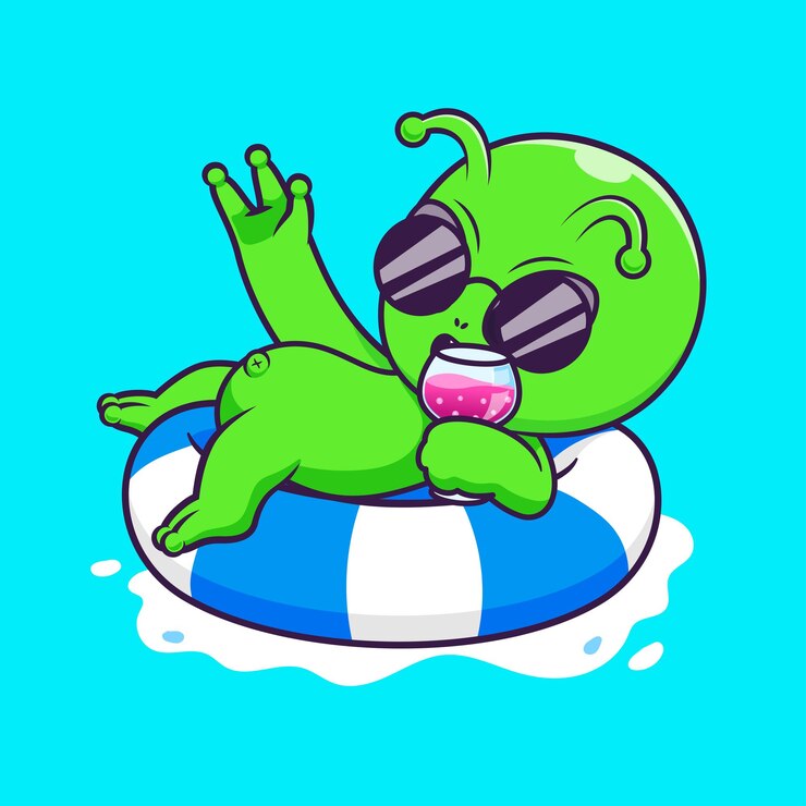Vector Gratis cute alien chill on swimming tires with juice cartoon vector icon illustration science holiday flat