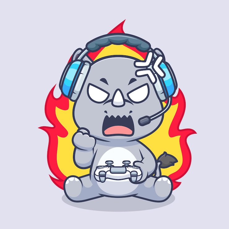 Vector Gratis cute angry rhino gaming cartoon vector icon illustration animal technology icon isolated flat vector