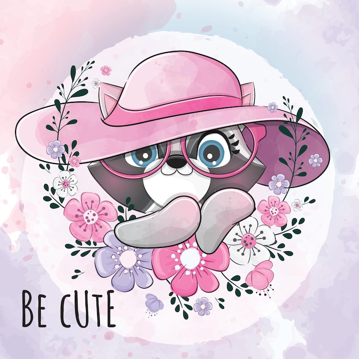 Vector Gratis cute animal little raccoon with hat illustration- cute animal watercolor panda character