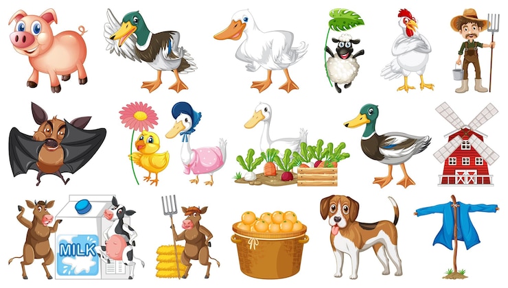 Vector Gratis cute animals on the farm