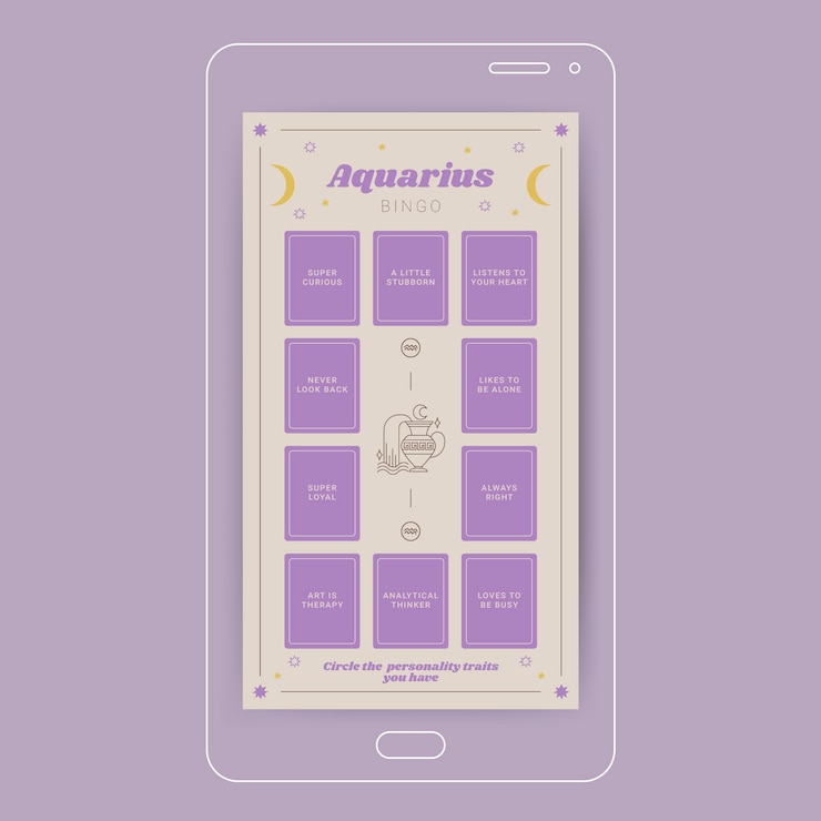 Vector Gratis cute aquarius astrology bingo instagram story