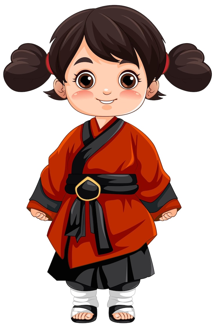Vector Gratis cute asian girl in traditional outfit