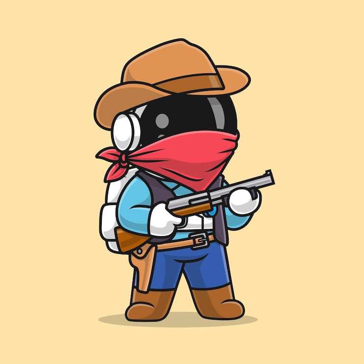 Vector Gratis cute astronaut cowboy holding gun weapon cartoon vector icon illustration science holiday isolated