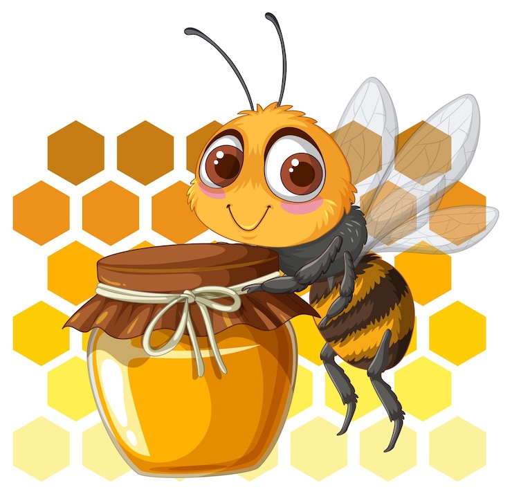 Vector Gratis cute bee with honey jar