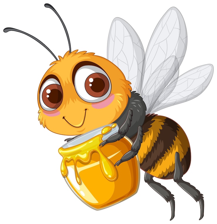 Vector Gratis cute bee with honey jar