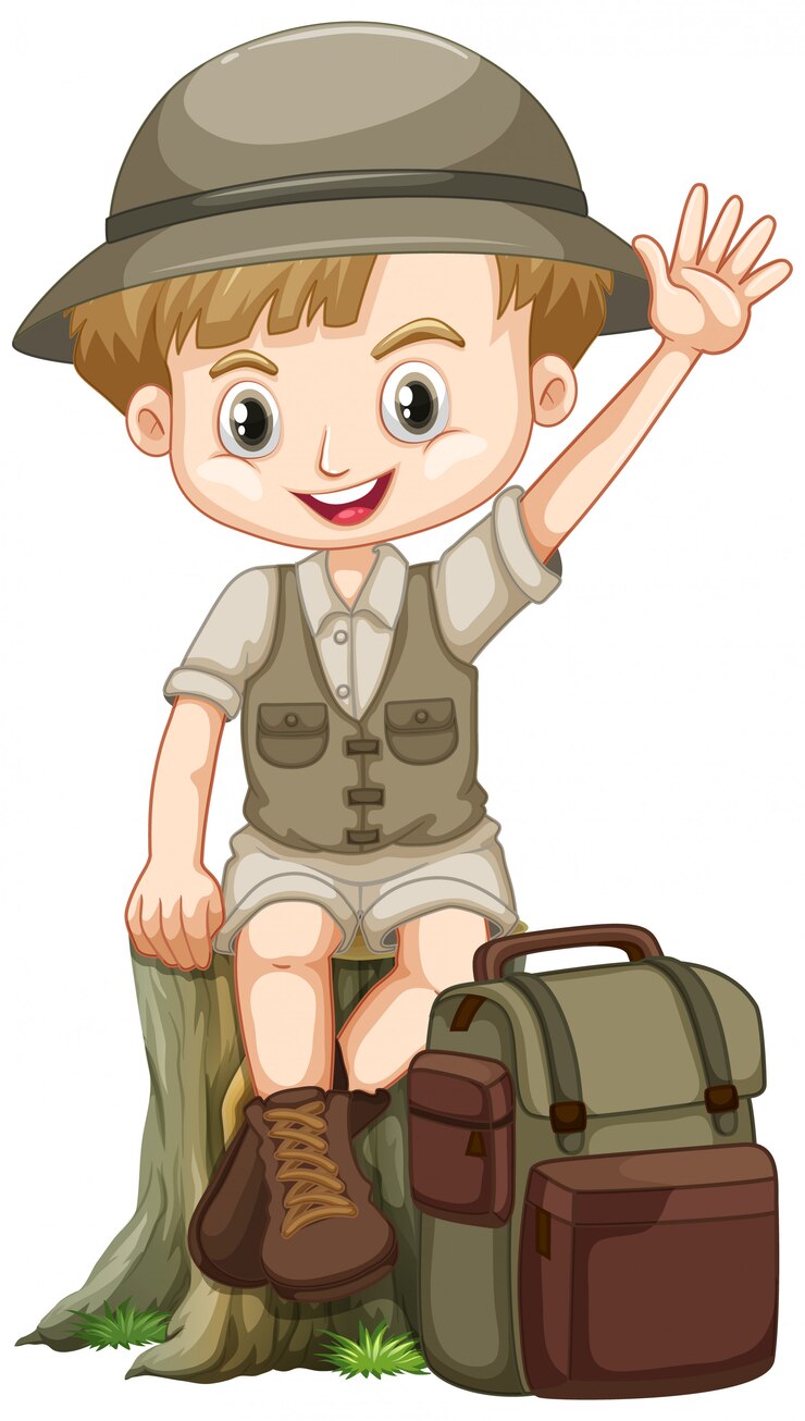 Vector Gratis cute boy in safari outfit on white