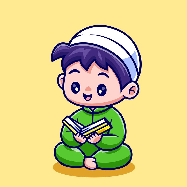 Vector Gratis cute boy muslim reading quran cartoon vector icon illustration people religion isolated flat vector