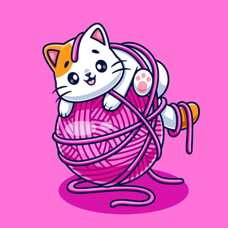 Vector Gratis cute cat playing with yarn ball cartoon vector icon illustration animal nature icon isolated flat