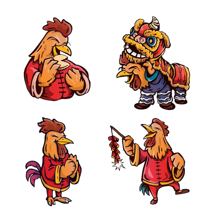 Vector Gratis cute chinese new year rooster cartoon character illustration