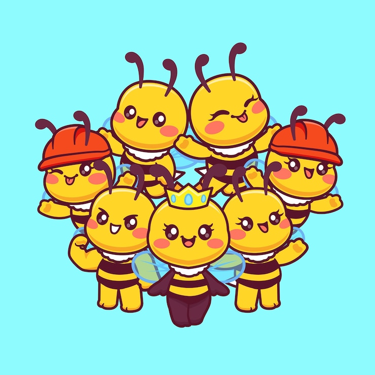 Vector Gratis cute colony of bees cartoon vector icon illustration animal nature icon isolated flat vector