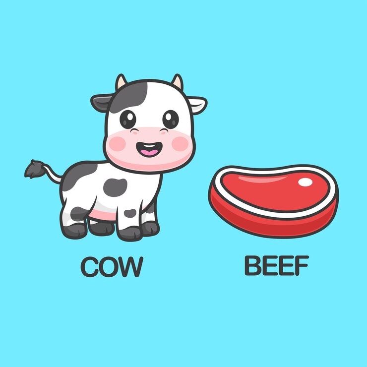 Vector Gratis cute cow and beef meat steak cartoon vector icon illustration food object icon isolated flat vector