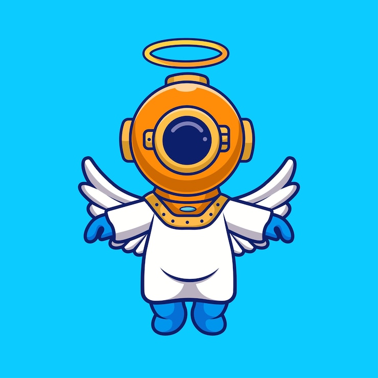 Vector Gratis cute diver angel flying cartoon vector icon illustration science holiday icon concept isolated flat