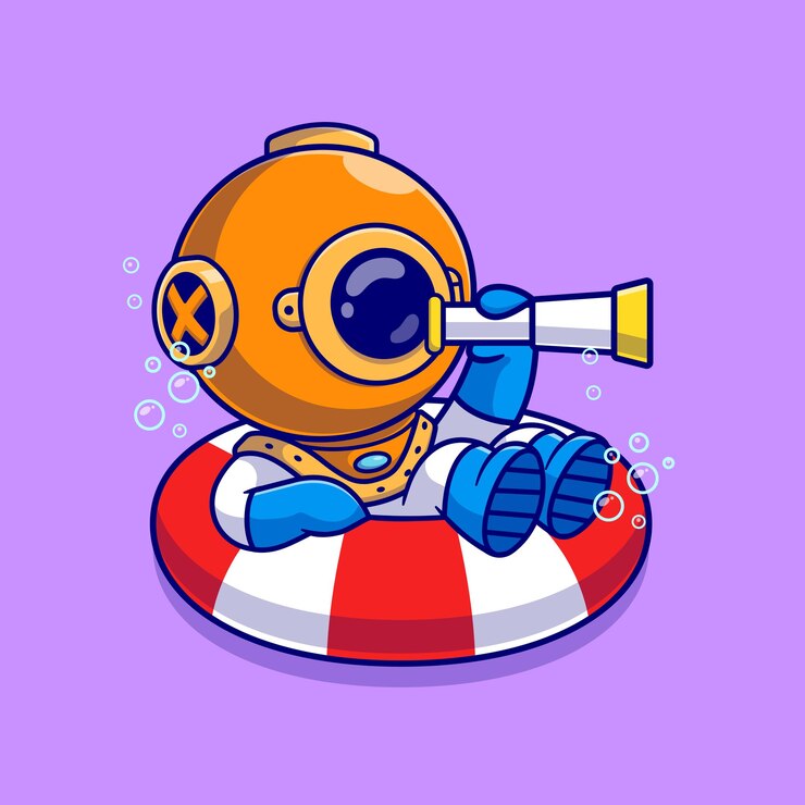 Vector Gratis cute diver binocular on tires cartoon vector icon illustration. science nature icon concept isolated