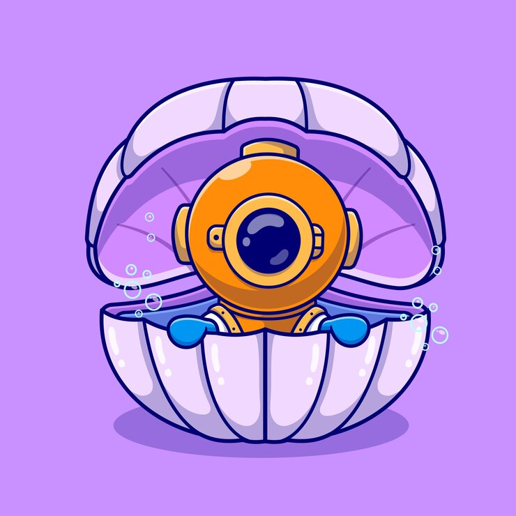 Vector Gratis cute diver in sea shell cartoon vector icon illustration science animal icon isolated flat vector