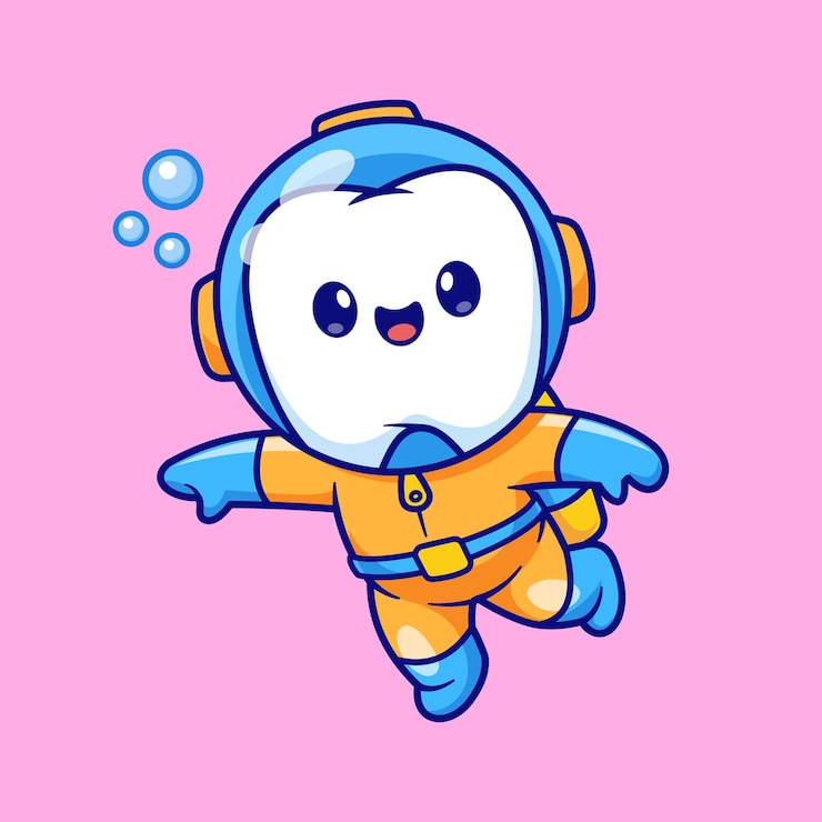 Vector Gratis cute diver teeth floating cartoon vector icon illustration science healthy icon isolated flat