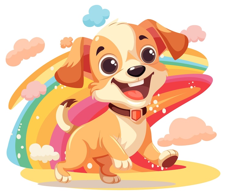 Vector Gratis cute dog cartoon character with rainbow isolated