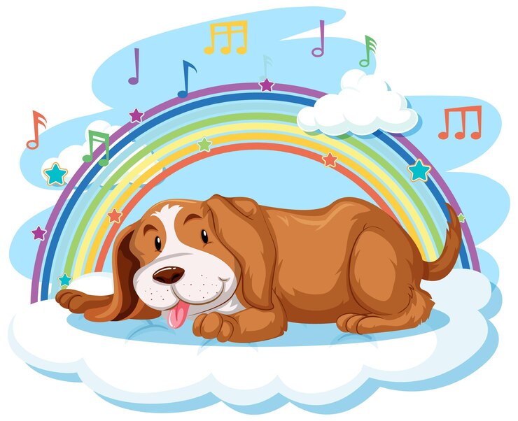 Vector Gratis cute dog on the cloud with rainbow