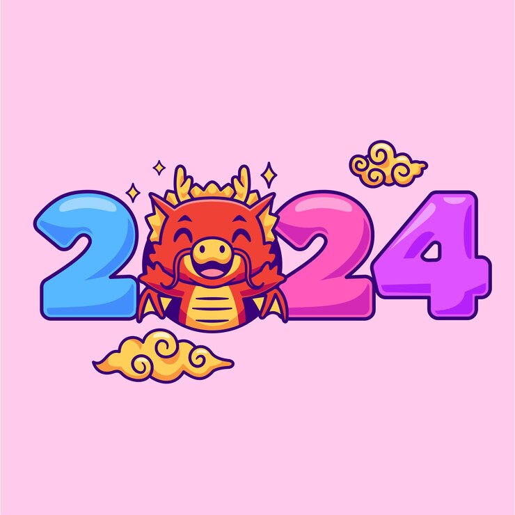 Vector Gratis cute dragon new year 2024 cartoon vector icon illustration animal holiday icon isolated flat vector