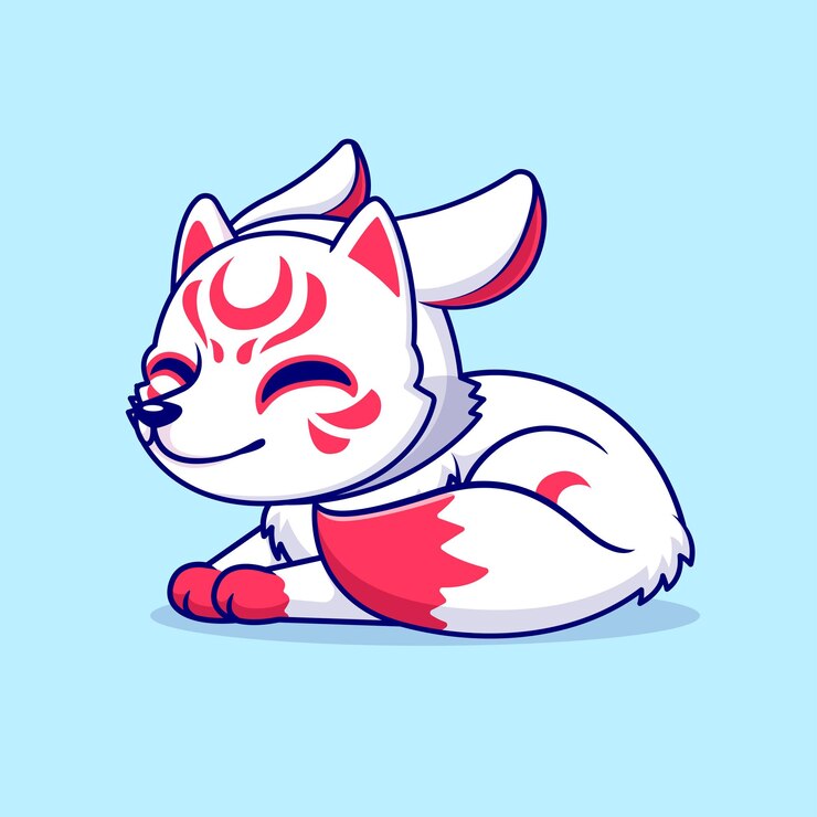 Vector Gratis cute fox kitsune sitting cartoon vector icon illustration animal holiday icon concept isolated flat