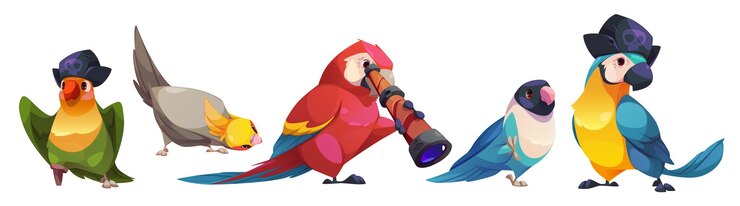 Vector Gratis cute funny parrot characters wild birds and pirate
