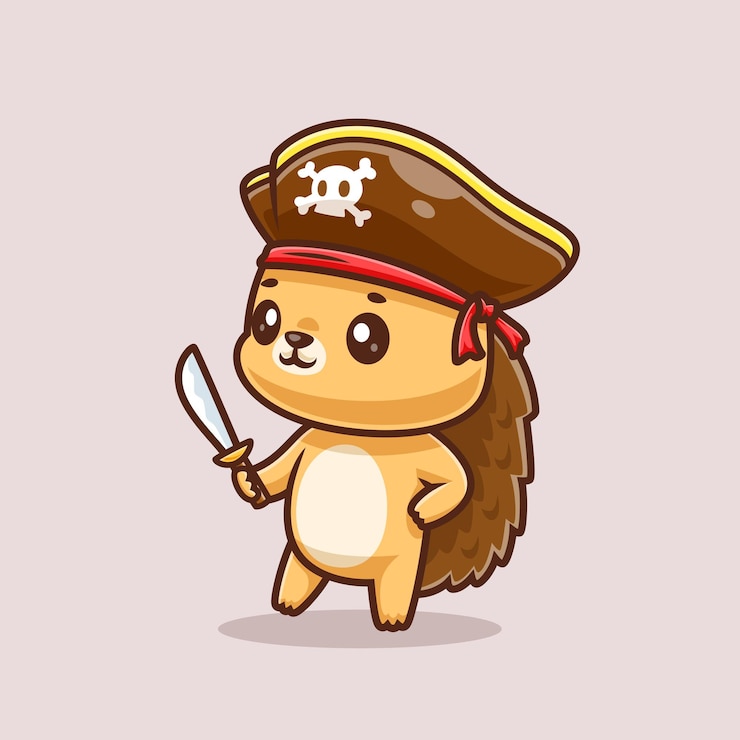 Vector Gratis cute hedgehog pirates cartoon vector icon illustration animal holiday icon isolated flat vector