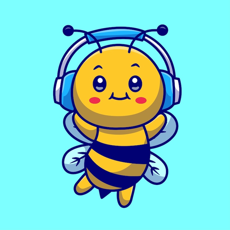 Vector Gratis cute honey bee wearing headphone cartoon vector icon illustration animal music isolated flat vector