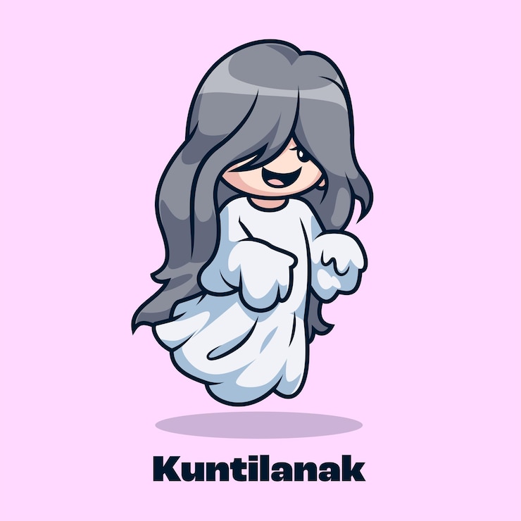 Vector Gratis cute indonesian ghost kuntilanak cartoon vector icon illustration people holiday icon isolated flat