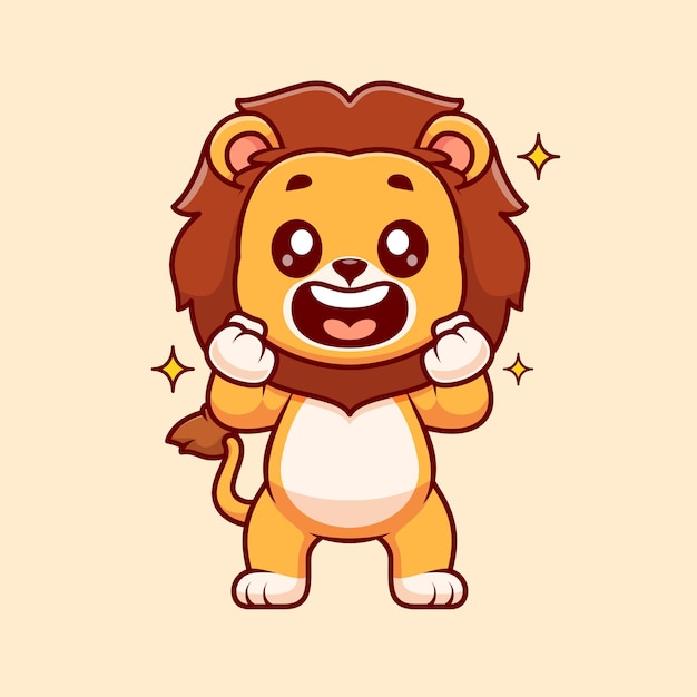 Cute Lion Excited Cartoon Vector Icon Illustration Animal Nature Icon Concept Isolated Premium Flat