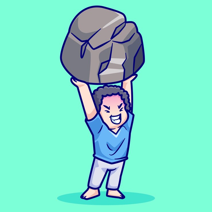 Vector Gratis cute man lifting stone cartoon vector icon illustration people nature icon isolated flat vector