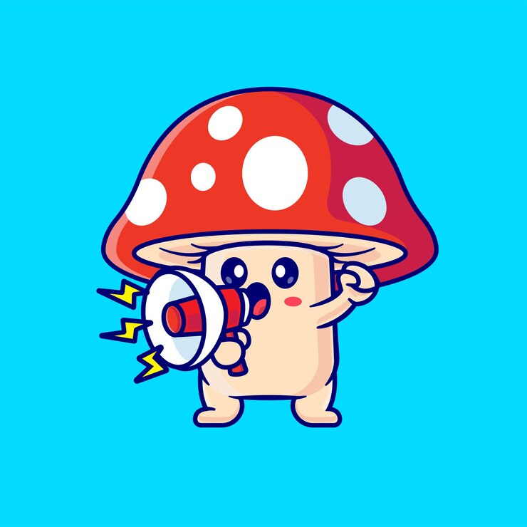 Vector Gratis cute mushroom holding megaphone cartoon vector icon illustration food holiday icon concept isolated