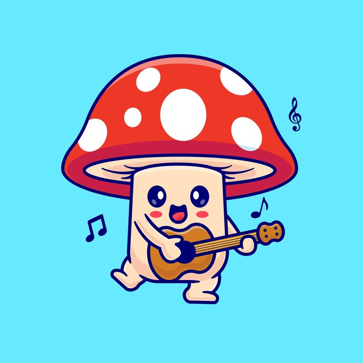 Vector Gratis cute mushroom playing guitar cartoon vector icon illustration food music icon concept isolated flat