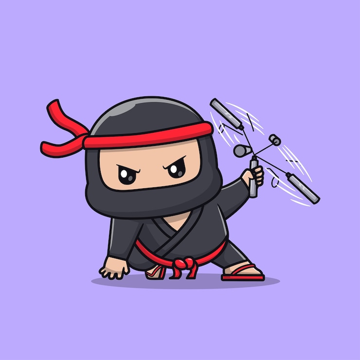 Vector Gratis cute ninja with double stick weapon cartoon vector icon illustration people holiday icon isolated