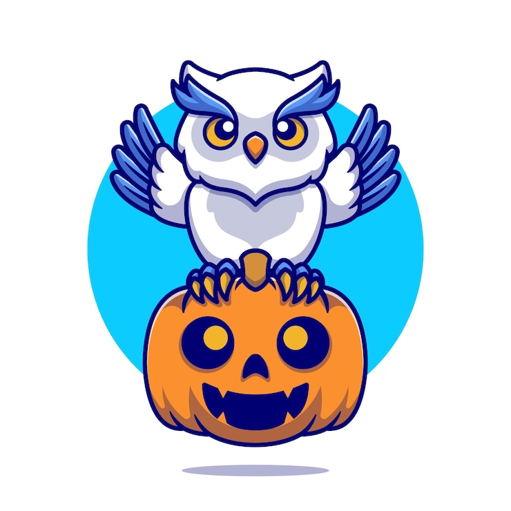 Vector Gratis cute owl with pumpkin halloween cartoon illustration. flat cartoon style