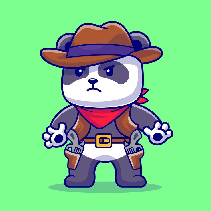 Vector Gratis cute panda cowboy cartoon vector icon illustration animal nature icon concept isolated premium flat