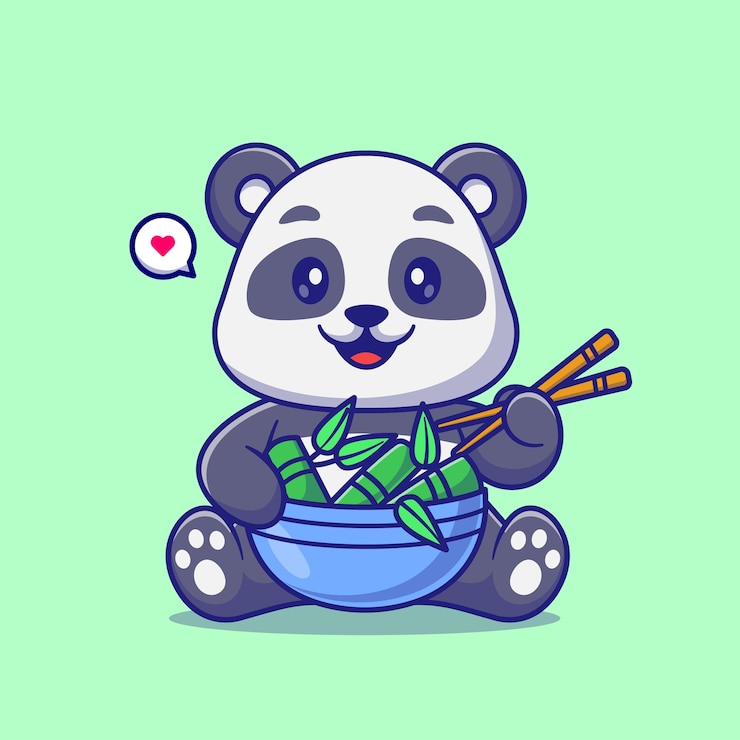 Vector Gratis cute panda eating bamboo with chopsticks cartoon vector icon illustration animal nature isolated