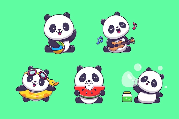 Vector Gratis cute panda hobbies cartoon vector icon illustration animal nature icon isolated flat vector