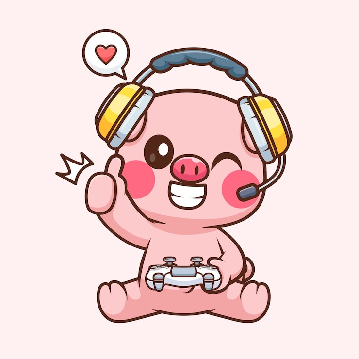 Vector Gratis cute pig gaming cartoon vector icon illustration animal technology icon isolated flat vector