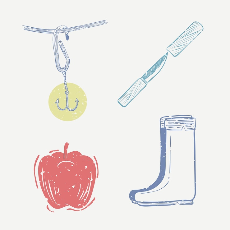 Vector Gratis cute printmaking vector fisher life and apple illustration collection