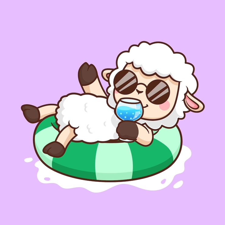 Vector Gratis cute sheep chill on swimming tires with juice cartoon vector icon illustration animal holiday flat