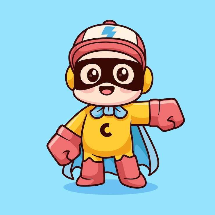 Vector Gratis cute super hero cartoon vector icon illustration people holiday icon isolated flat vector